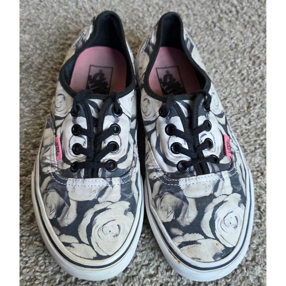 Vans Authentic Rose Floral Print Sneakers Womens 7 Black White Low Top Shoes